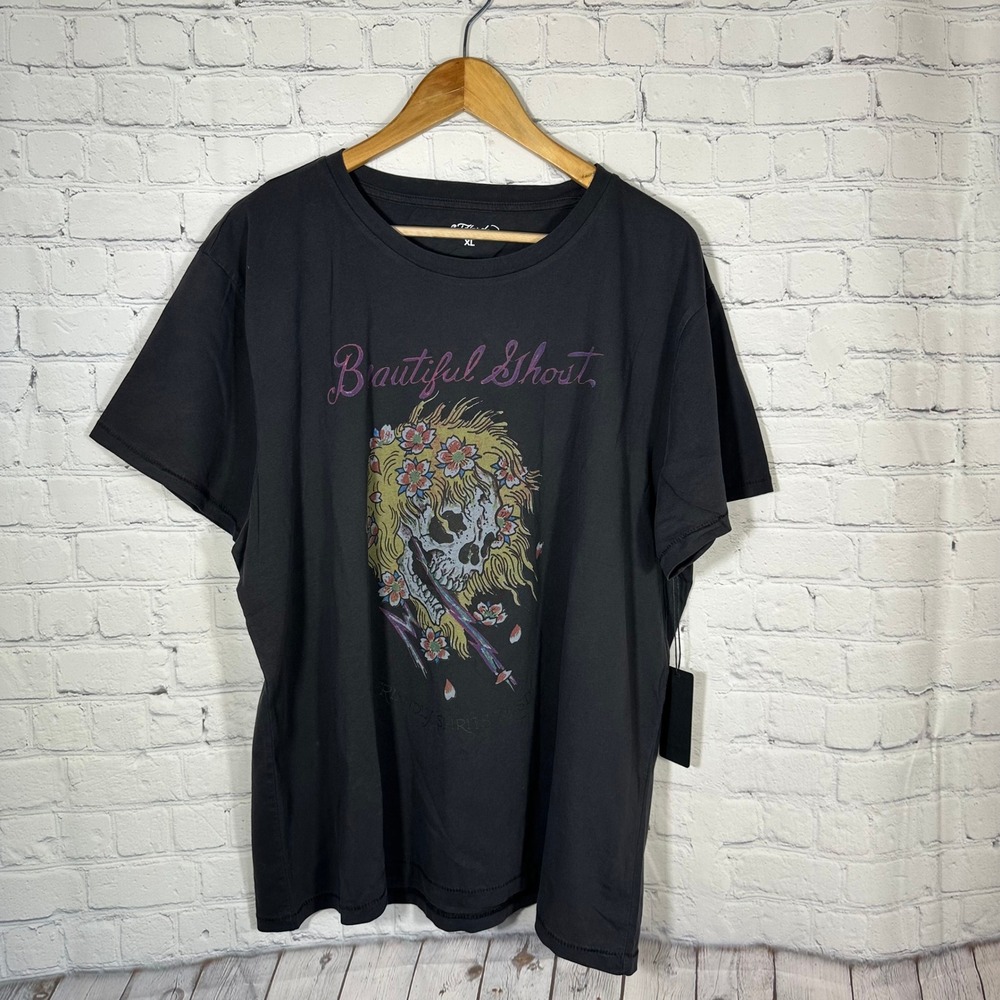 NEW Ed Hardy Mens Beautiful‎ Ghost Skull Graphic T-Shirt XL Black EHM1100-11